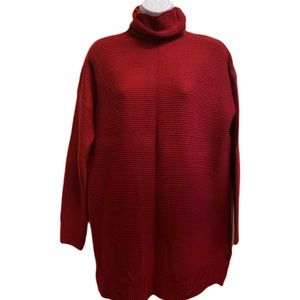NWOT Red chunky turtleneck tunic sweater S